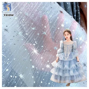 YX330 Fashion Silver Foil Print Crinkle Organza Fabric for Accessories Toy Fabric Scarf Dress Fabric Ready-made Samples
