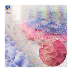 YX862 15CM Width Multi-layer Colorful Rainbow Gradient Tulle Princess Costume Puffy Cake Skirt Lace Mesh Fabrics for Little Girl