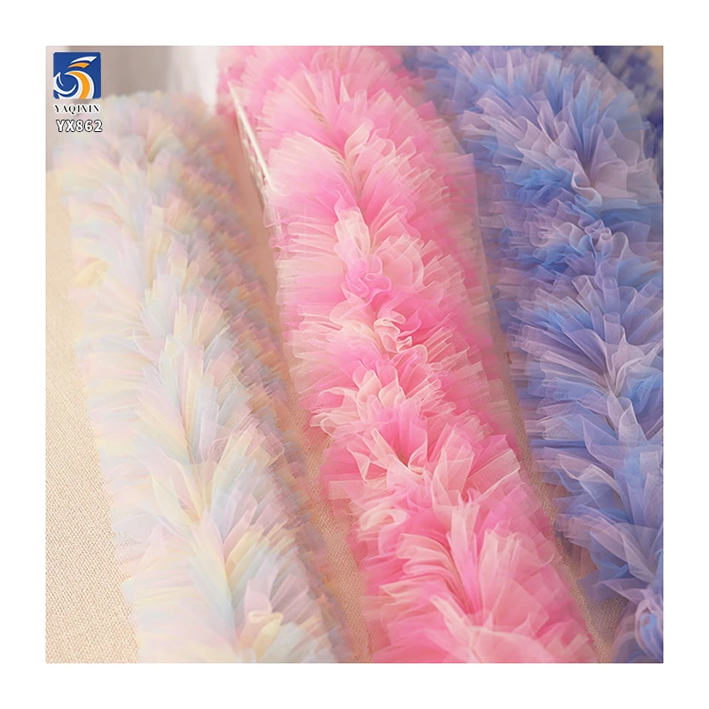 YX862 15CM Width Multi-layer Colorful Rainbow Gradient Tulle Princess Costume Puffy Cake Skirt Lace Mesh Fabrics for Little Girl - 图片 5