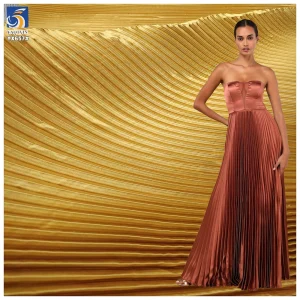 YX657-1 Gold Polyester Shiny Satin Party Dress Fabric by the Yard Soft Customized Shiny Pleated Satin Fabric