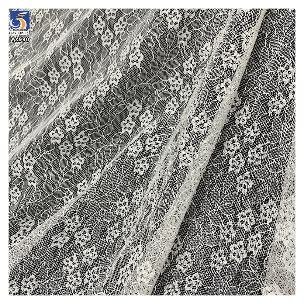 YX990 High Quality 100% Polyester Dense Small Florals Lace Fabric Soft Dress, Underwear Chantilly Lace Fabrics White - 图片 3