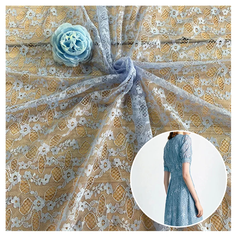 2025 OEM Custom Pink Nigerian African Chantilly Lace Fabric Small Floral Jacquard Mesh Net Lace Fabric - 图片 5
