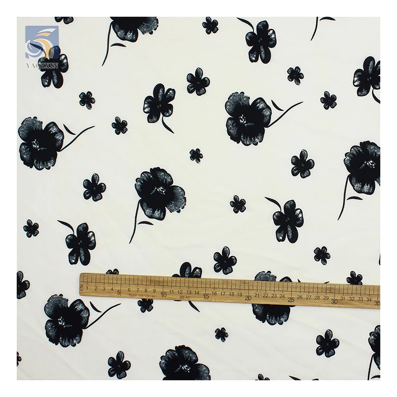 Valentine's Day Design New Arrival Sheer Organza Fabric with Black Flocked Floral Pattern Organza for Ladies - 图片 6