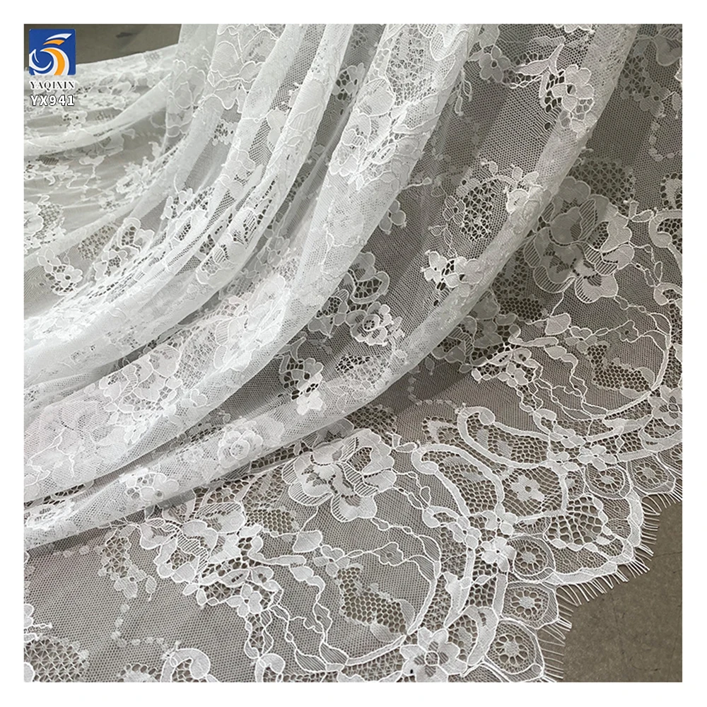 YX941 300cm*150cm 100% Nylon Eyelash Lace Fabric Black and White Dress Wedding Dress Eyelash Lace Fabrics Textile Customized - 图片 4