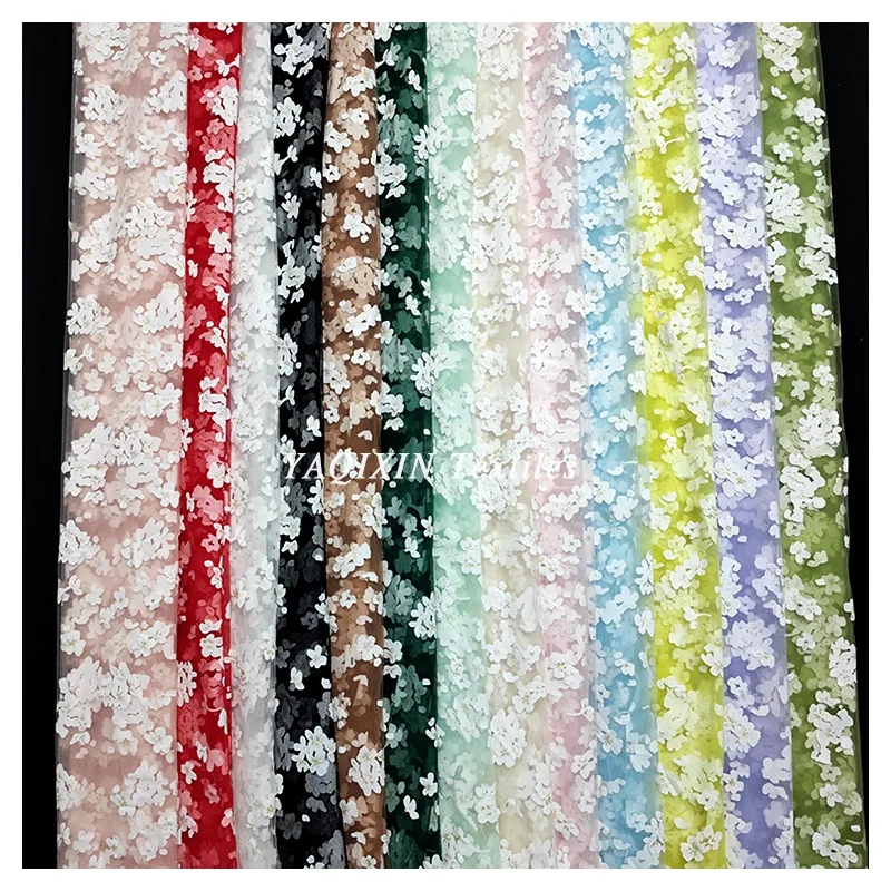 Custom New Arrival Tulle Fabric White Floral Offset Printed Sheer Nylon Stretch Mesh Fabric by the Yard - 图片 6