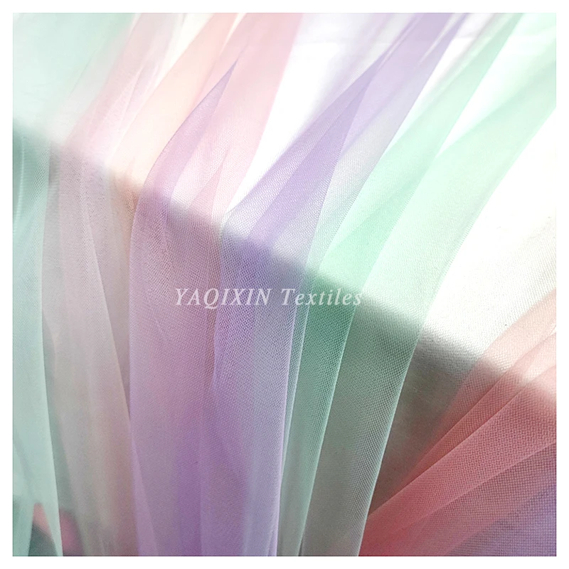 YAQIXIN Supplier Rainbow Print Tulle Net Fabric Textile Raw Material 100 Polyester Mesh Fabric for Clothing Mosquito Nets - 图片 6