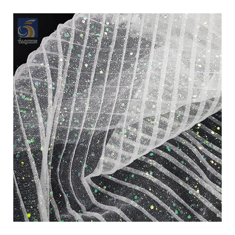 High Quality Wedding Dress 100% Polyester Colored Glitter Pleated Mesh Tulle Fabric for Dress - 图片 3