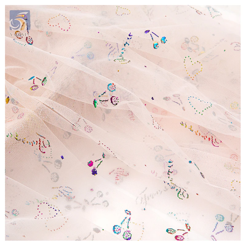 Fruit Pattern Tulle Mesh Knitted 100 Polyester Cherry Print Fabric American Christmas Series Fabric Textile Dress Tulle - 图片 4