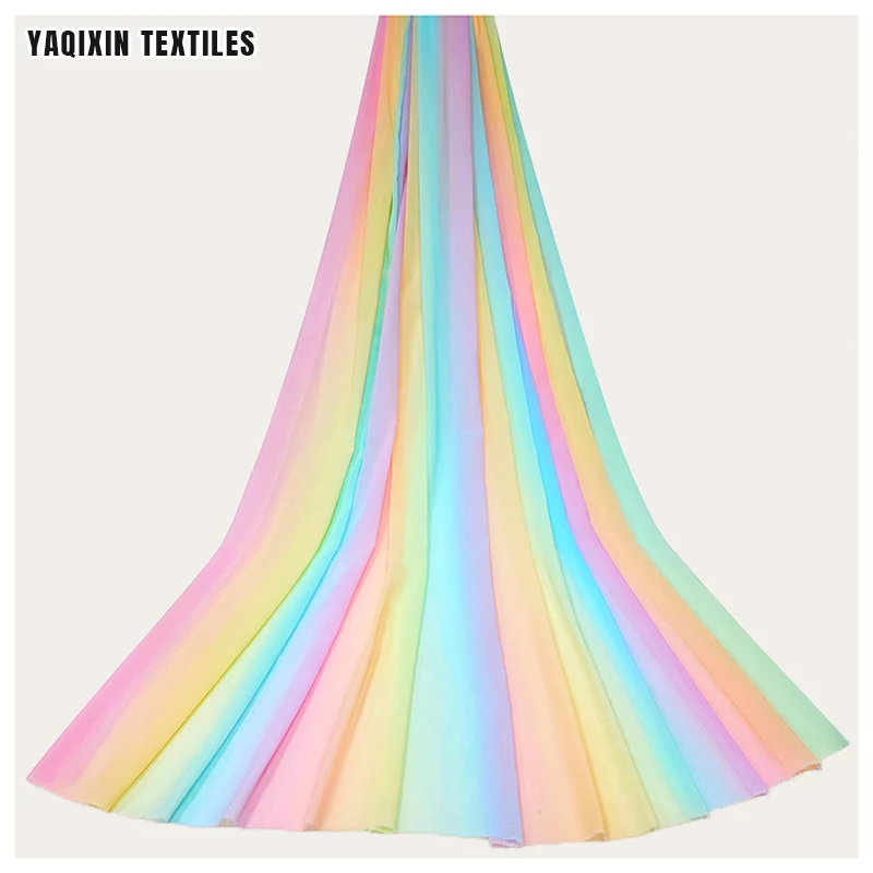 YX2159 2025 New Design Stylish Digital Printing Chiffon Fabric 5 Light Colors Dress Ombre Rainbow Chiffon Fabric by Roll Yards - 图片 3