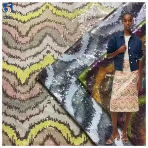 YX1522 220gsm High Shine Multicolor Wave Embroidered Sequin Fabric for Fashion Skirt and Party Dress Trendy Garments