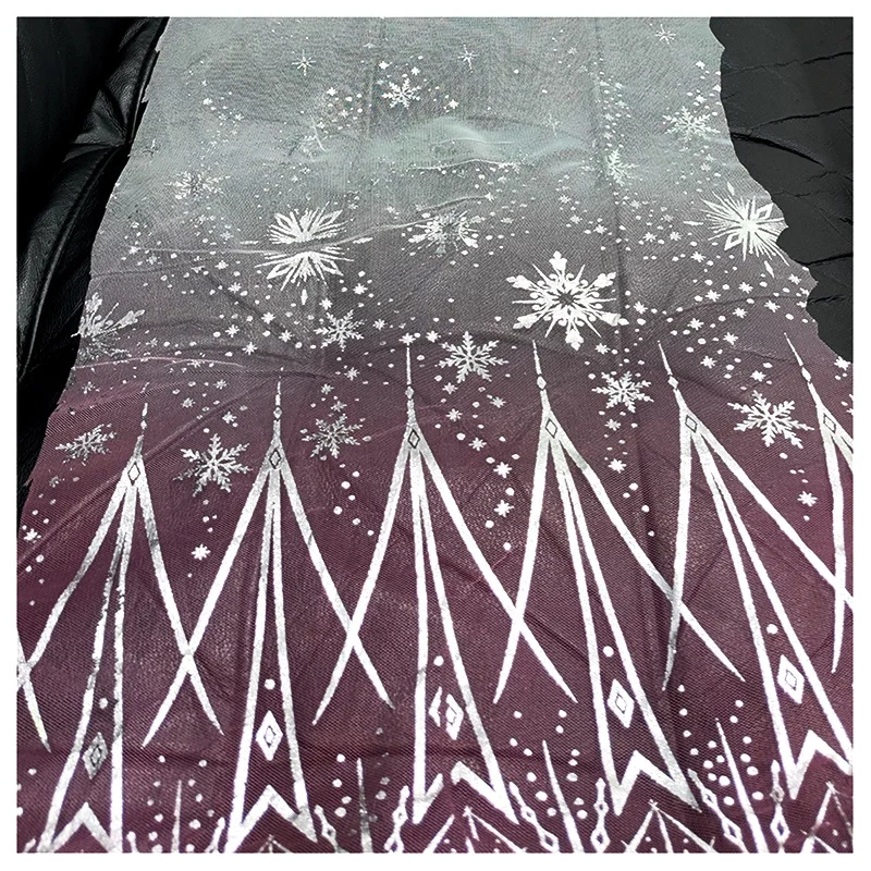 GT002 2025 Latest Christmas Tulle Fabric Ombre Print Fabric Tulle Lace Fabric with Silver Snowflake for Skirt - 图片 5