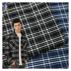 YX572 Blue Black Polyester Cotton Blend Yarn-Dyed Denim Fabric 230gsm Thick Denim Plaid Checked Fabric for Jackets