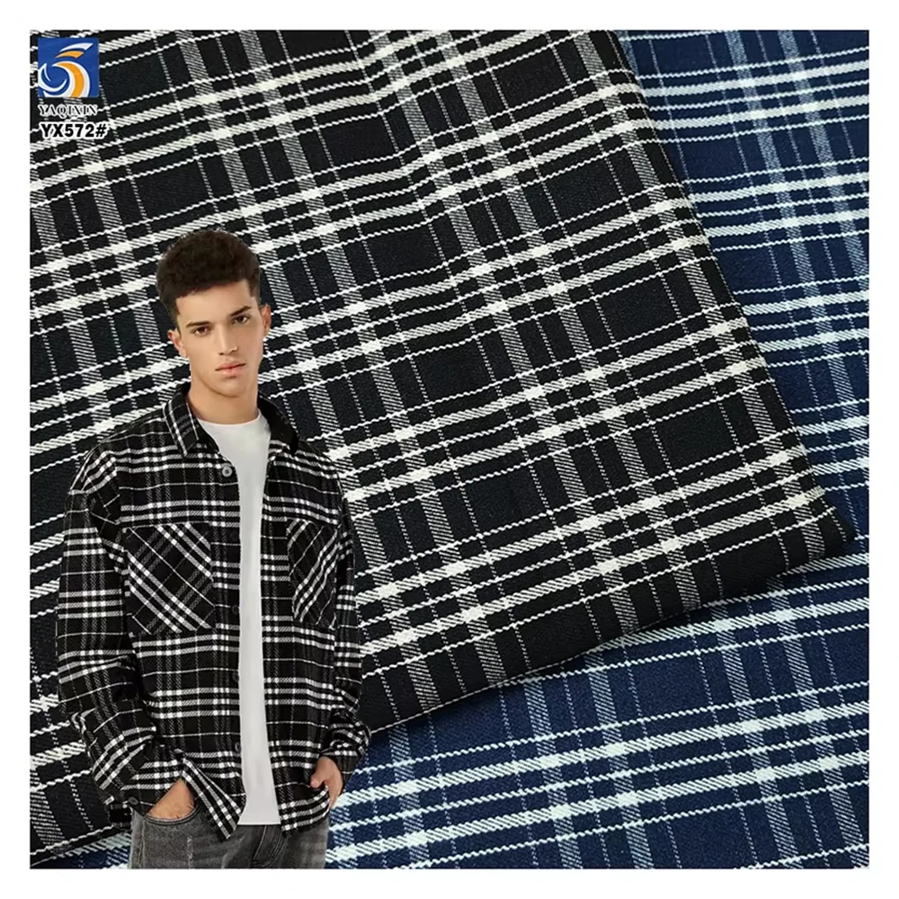 YX572 Blue Black Polyester Cotton Blend Yarn-Dyed Denim Fabric 230gsm Thick Denim Plaid Checked Fabric for Jackets