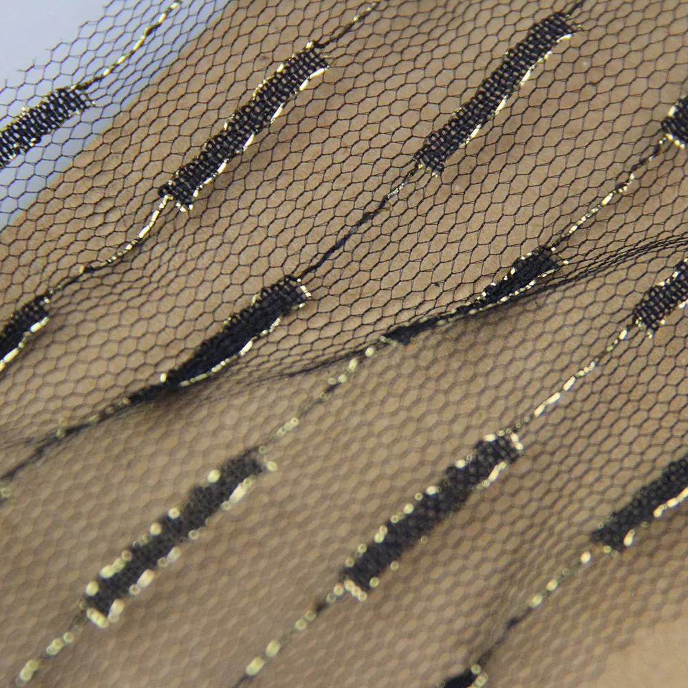 F528 High-Quality Polyester Jacquard Assorted Color Gold Line Lace Mesh Tulle Fabrics for Fashion and Craft - 图片 3