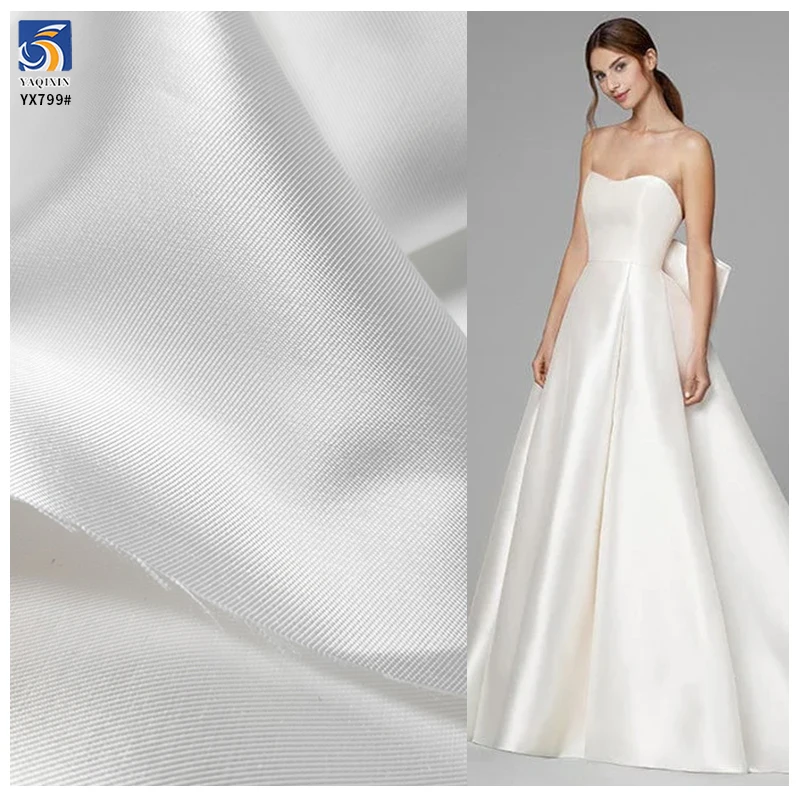 250D 160gsm Woven Twill Satin High Quality Mikado White Bridal Fabric for Dresses Silk Mikado Wedding Satin