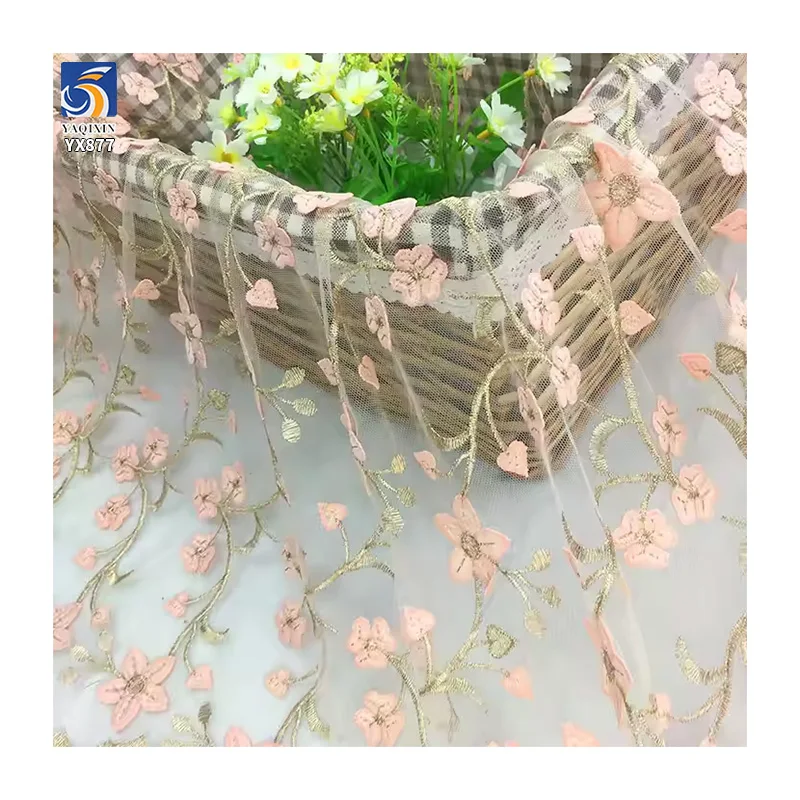 YX877 North America Wholesale High Quality Two Color Embroidery Tulle Fabric With Colorful Small Florals Mesh Dresses Fabric - 图片 6