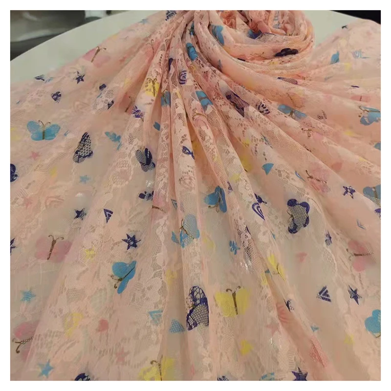 2025 Novel Design Jacquard Digital Printed Chantilly Lace Fabric Colorful Butterfly Print for Clothing Dress & Wedding Use - 图片 6