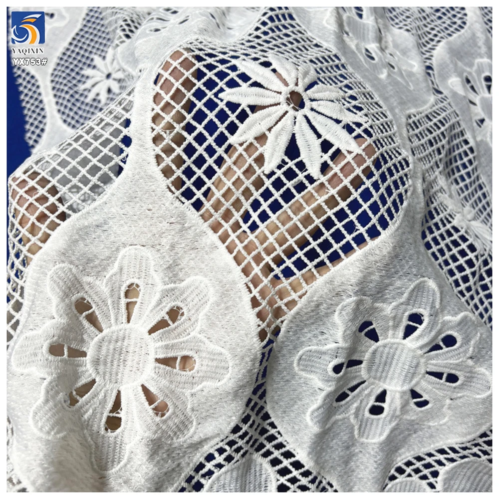 YX753 Custom Square Grid Mesh Water Soluble White Lace Fabric With Pattern Lace Milk Silk Lace Fabric for Dress - 图片 5
