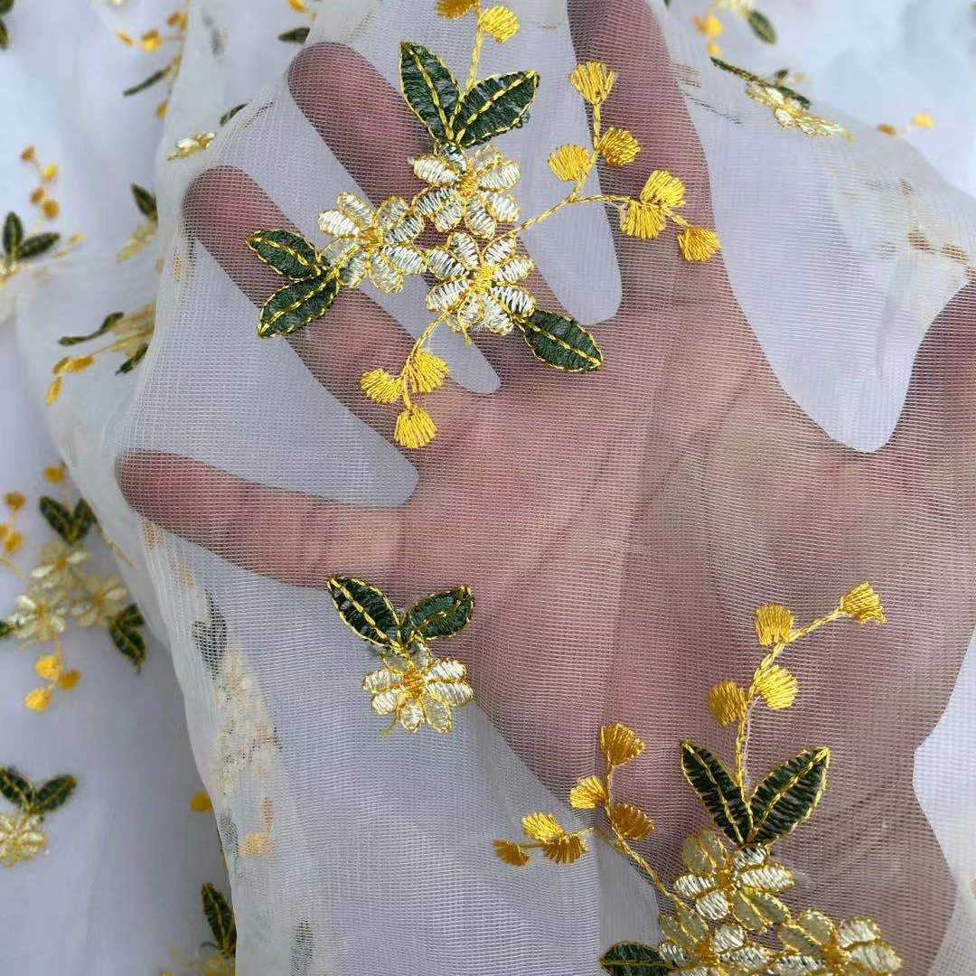 Yaqixin New Green Embroidered Mesh High Quality Fashion Dress Skirt Embroidered Cloth Wedding Lace Fabric - 图片 5