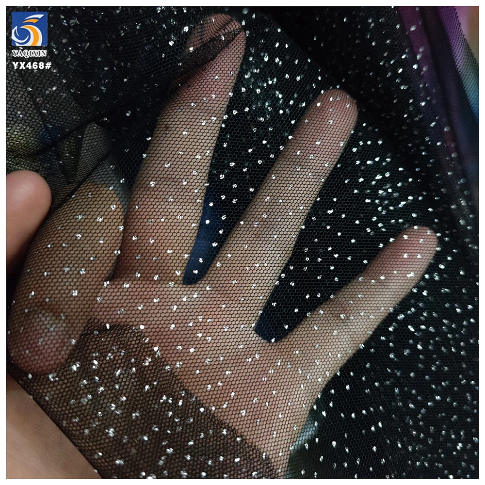 YX468 No Falling Sparkle Glitter Tulle Wedding Polyester Black Hard Tulle Mesh Fabric With Glitter Dust - 图片 3