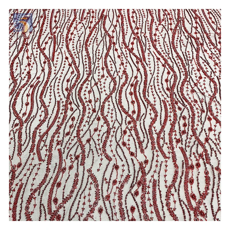 YX2576 Custom Reasonable Price Gold African Lace Crystal Fabric 2025 Golden Sparkly Sequin Beaded Glitter Lace Fabric - 图片 5