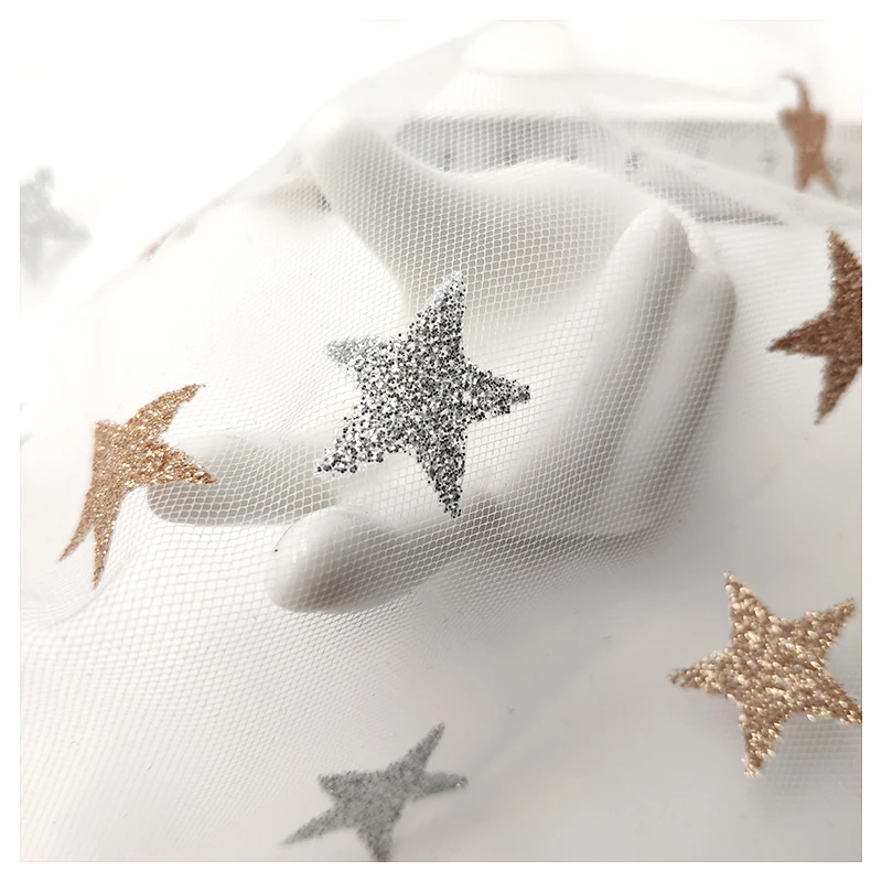 Sparkle Glitter Star Print Net Tulle Shiny Star Print Mesh Fabric for Party Decoration - 图片 6