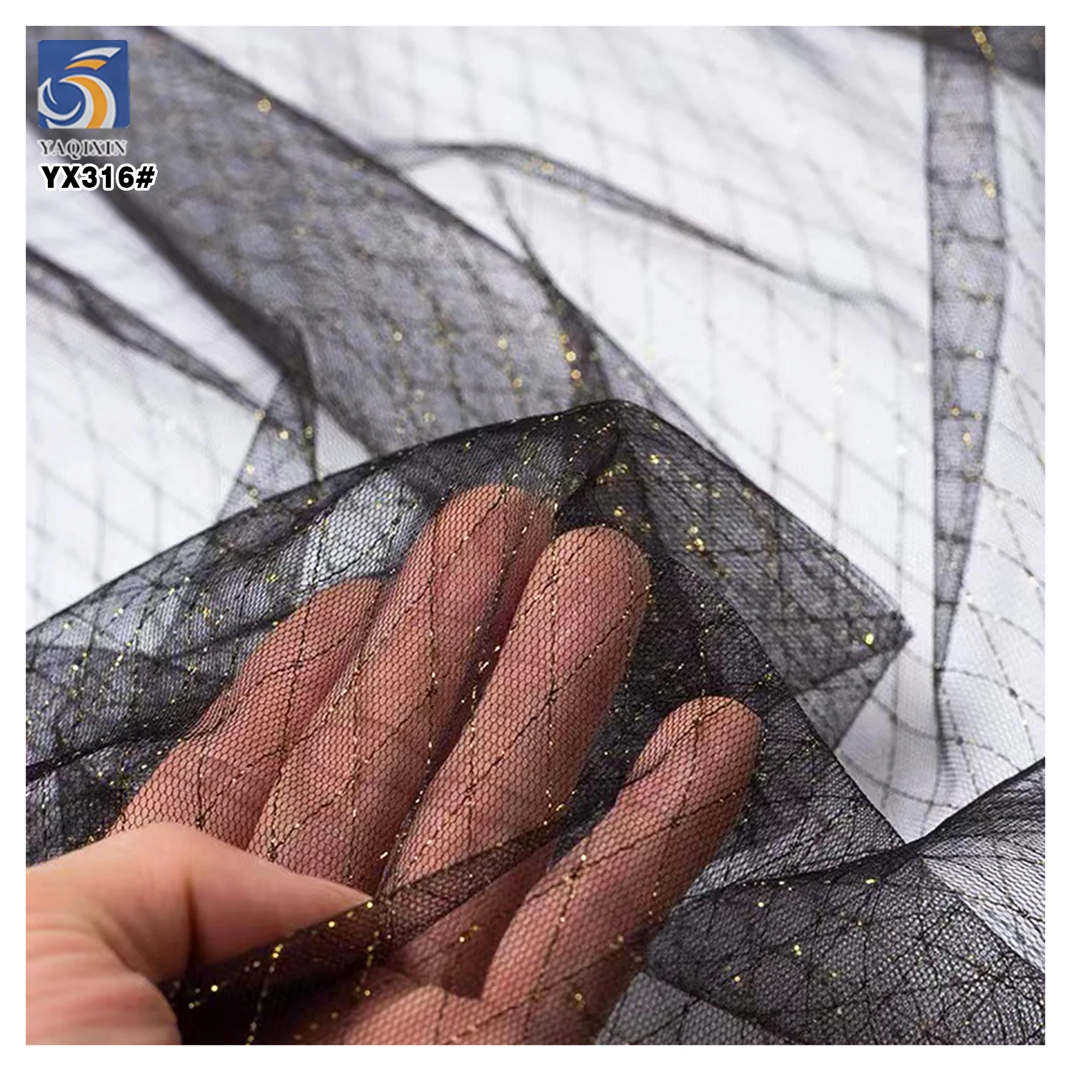 YX316 Good Quality Diamond-Shaped 100 Polyester Knitted Mesh Fabric Gold and Silver Thread Mesh Jacquard Tulle Fabric - 图片 6