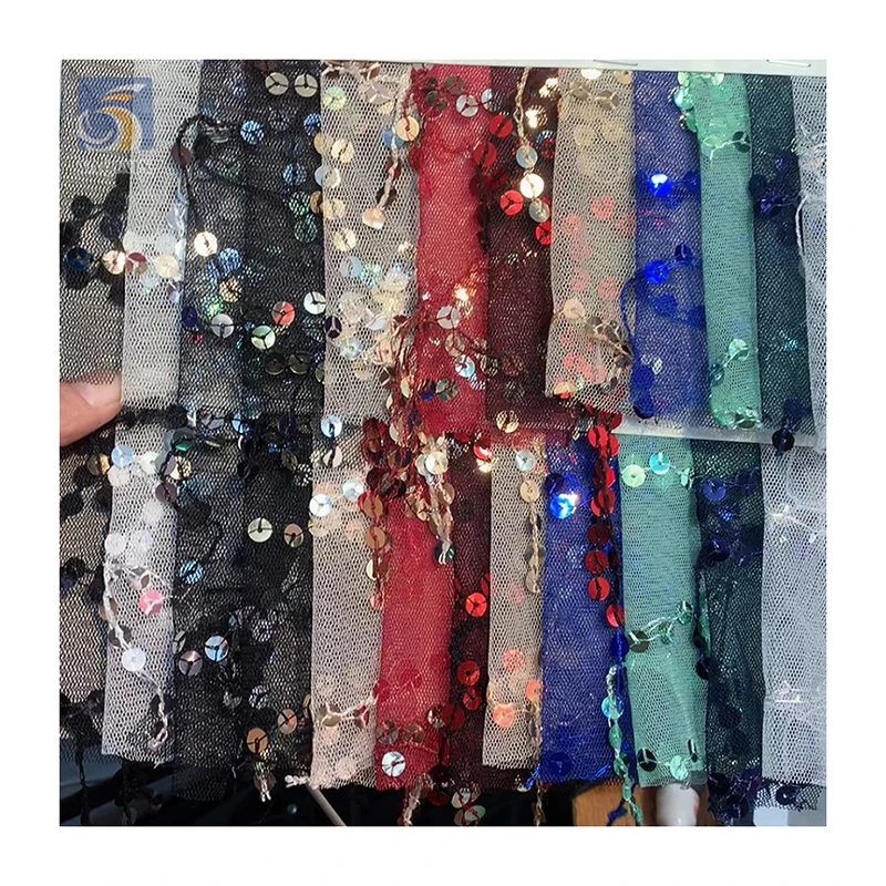 YX2722 Guangzhou Wholesale 7mm Tassel Sequin Embroidery Mesh Lace Fabric for Belly Dance Skirt - 图片 3