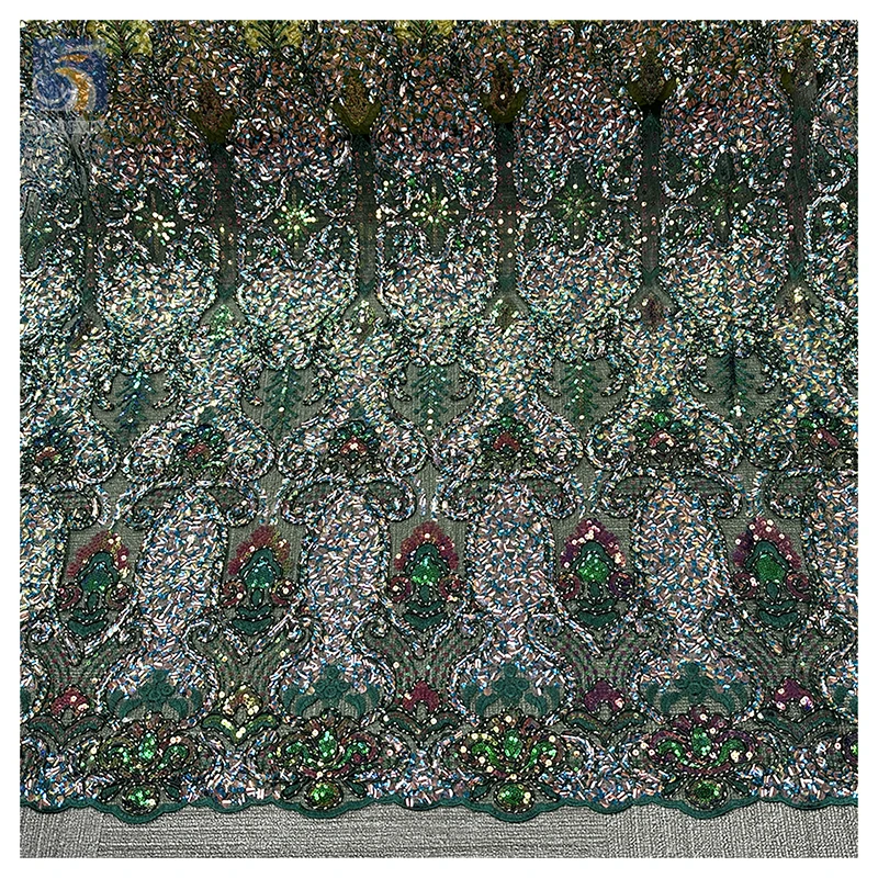 YX2213 Handmade Embroidered Classic Vintage Sequins Nigerian Lace Fabric for Traditional Apparel Dress - 图片 5