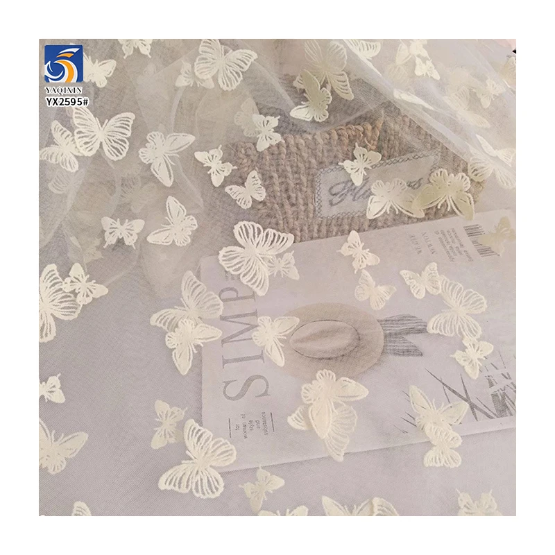 New Trends Tulle Dress Curtain Fabric Flocking Black Butterfly Mesh Fabric New Fashion Tulle for Woman - 图片 5