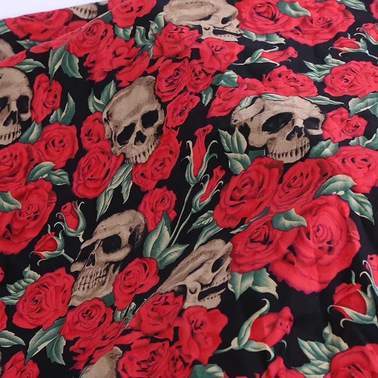 YX880 Quirky Custom Poly Digital Printed Holiday Fabric Rose Flower Clown Halloween Fantastic Style Printed Tulle Mesh Fabric - 图片 4