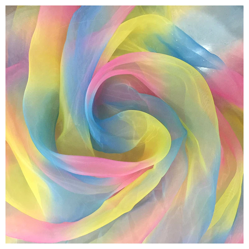 Guangzhou Manufacturer Digital Print Polyester Stiff Organza Two Tone Rainbow Gradient Ombre Organza Fabric - 图片 6