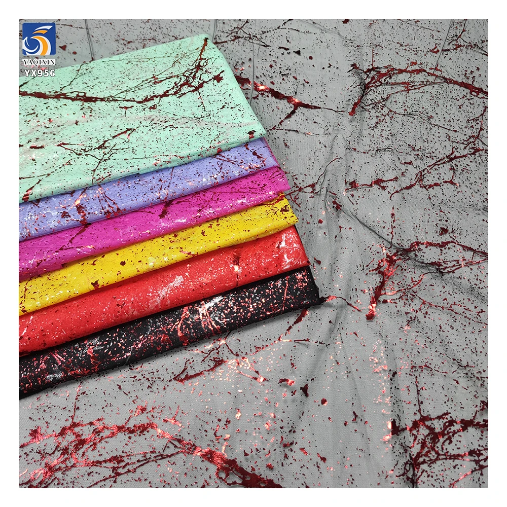 YX956 2026 New Arrivals 100% Polyester Spraying Red Ink Pattern Printing Black Tulle Mesh Fabrics for Holiday Event Dress - 图片 2