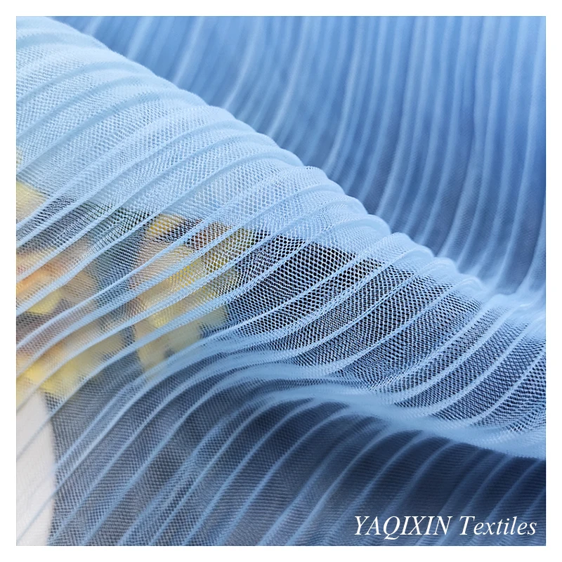 Stocklot Plain Crinkle Crepe Wrinkle 100%Nylon Pleated Fabric Wedding Stretch Net Tulle Mesh Fabric by Yard - 图片 6