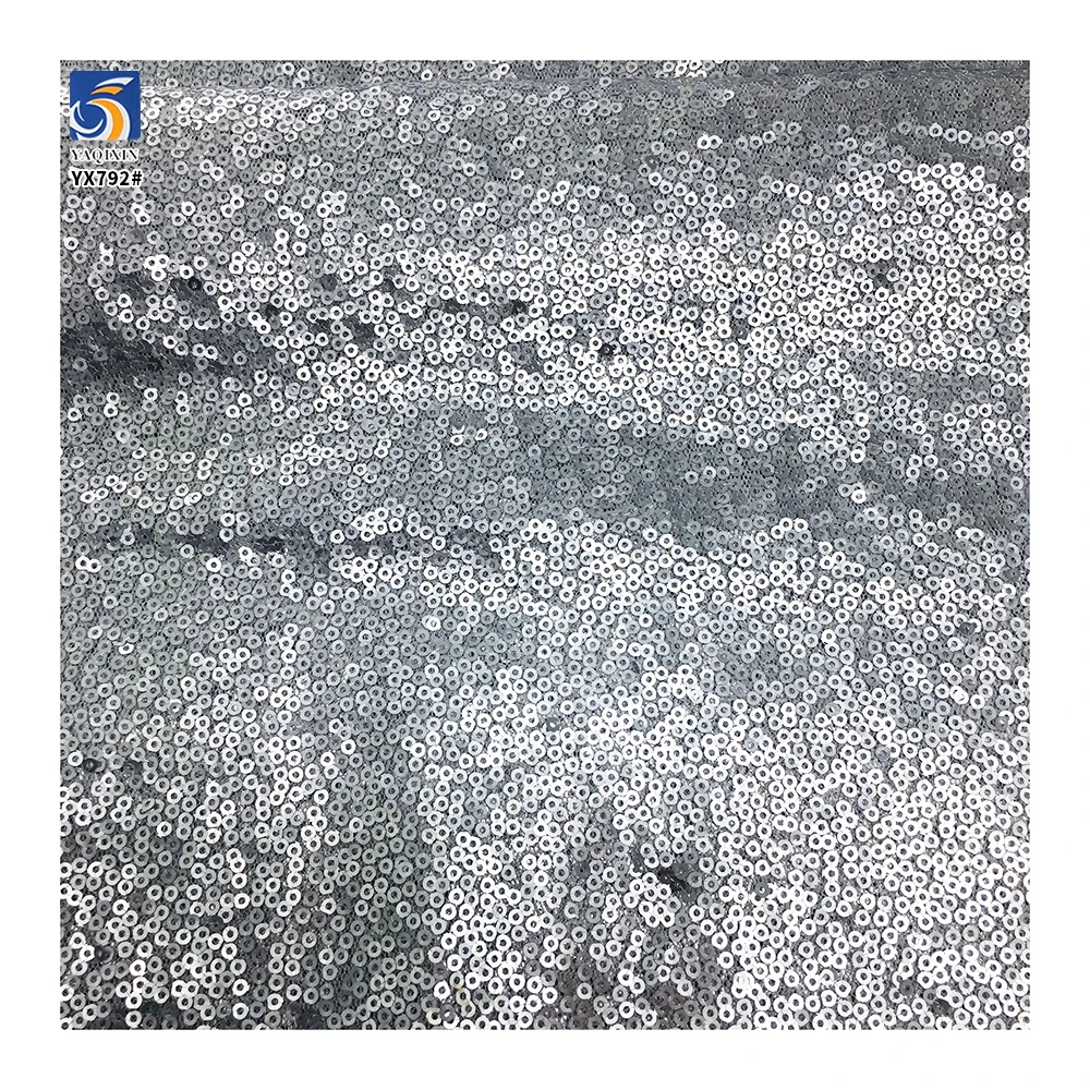 YX792 180gsm Non-Stretch 100 Polyester Gold and Silver Sequins Embroidery Mesh Net Fabric Dress Decorative Sequin Fabric - 图片 5