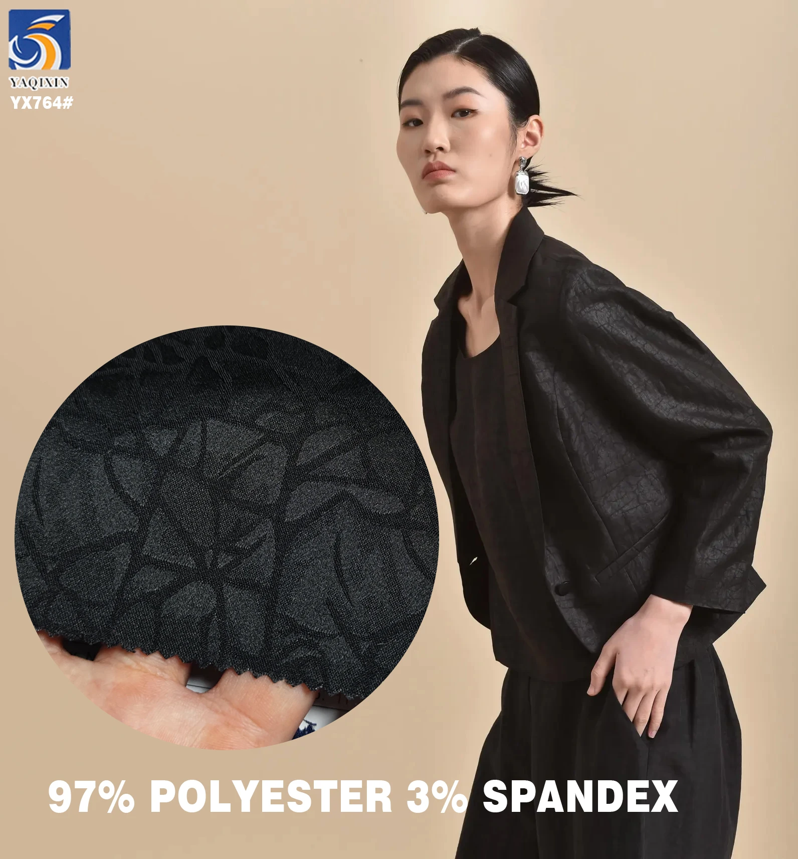 YX764 Novel Design Jacquard Polyester Fabric Satin Elastic Stretch Satin Garments Imitation Acetate Jacquard Fabric - 图片 6