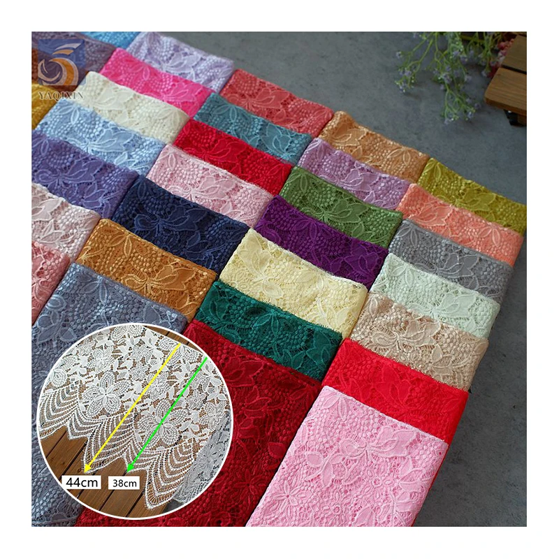China Factory Design 42 Color Dyeing Knitted Mesh White Wedding Lace Fabric Eyelash Lace Fabric 44CM*300CM - 图片 3