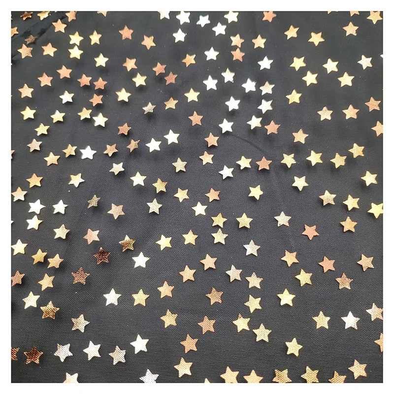 Golden Five-Pointed Star Pattern Bronzing Film Foil Tulle Mesh Fabric - 图片 6
