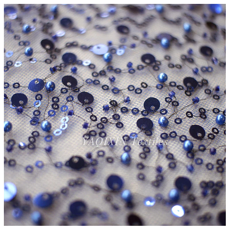 DELACE Cheap Golden Glitter Bridal Lace Fabric With Pearl 3D Beads Embroidery Crystal Sequins Lace Fabric for Wedding Dress - 图片 4