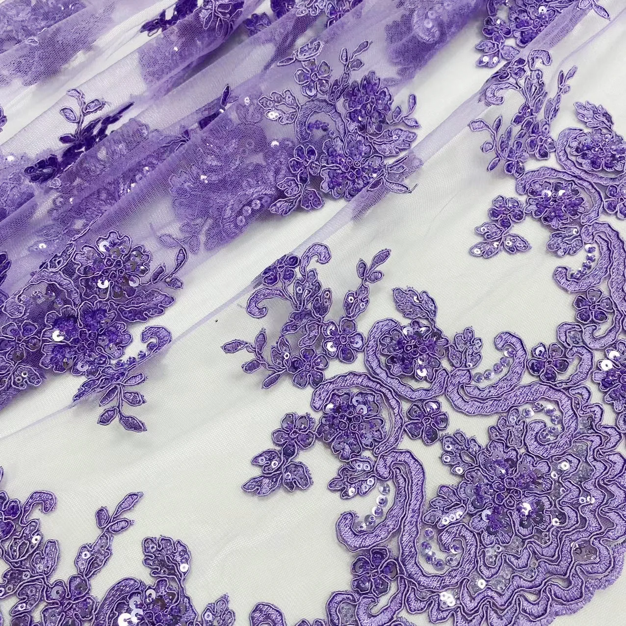 New Arrival Fashion 2025 Floral Purple Embroidery Lace Fabric Sequin Tulle Lace Embroidery Fabric for French - 图片 4