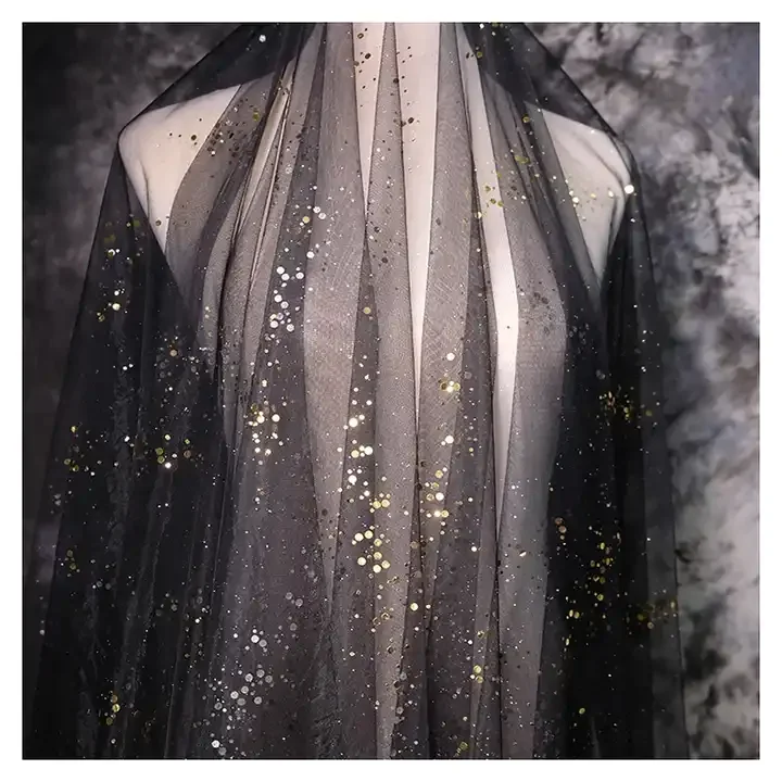 CP11-1 Guangzhou Zhongda Market Shiny Glitter Gold Silver Foil Dots Print Tulle Silver Glitter Mesh Tulle Fabric - 图片 5