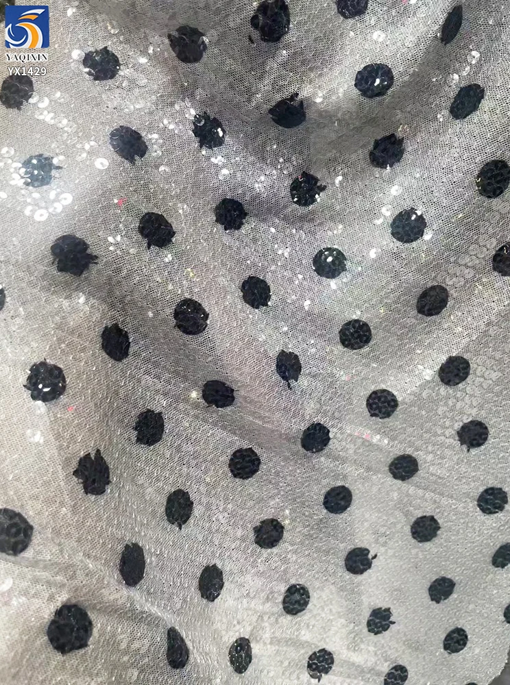 YX1429 250gsm Hot Sale 5mm Transparent Sequin Polka Dot Print Stretch Dress Fabric 140cm Sparkle for Womens Party Dress - 图片 2
