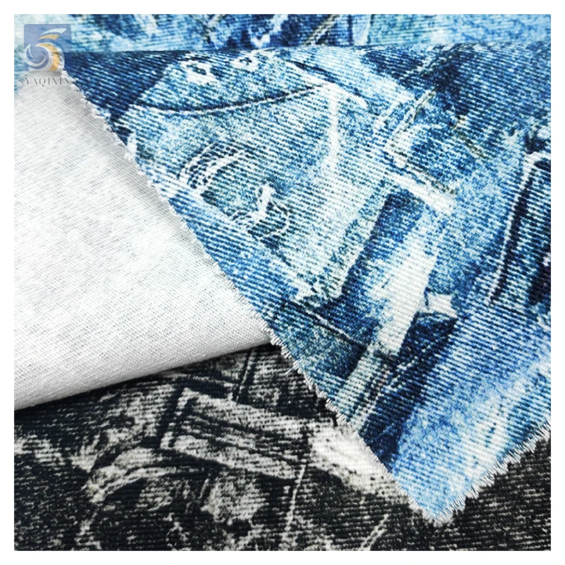 Stock Lot 100 Cotton Dyed Digital Printed Denim Fabric China Designer Distressed Denim Fabric by the Meters - 图片 5