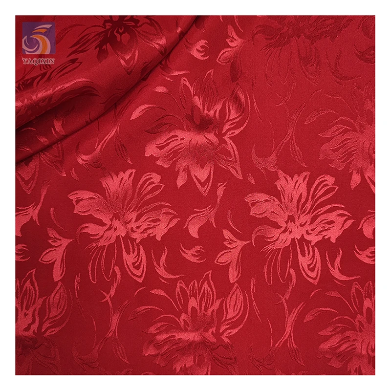 Classic Spring Festival Big Red Flower Polyester Jacquard Pattern Chinese Satin Fabric for Bedding Decorations - 图片 4