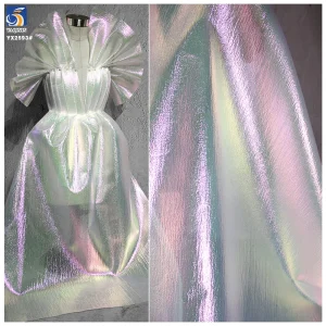 Wholesale Prices Polyester Shiny Sheer Bubble Organza Fabric Roll Metallic Glossy Iridescent Organza Colors Fabric