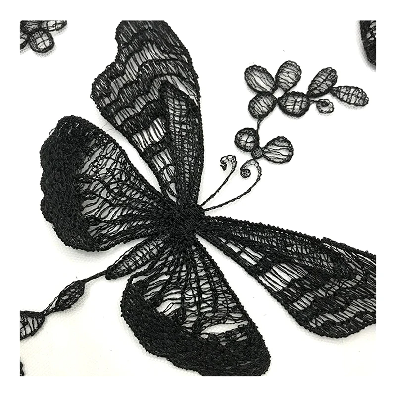 Hot Flower Elastic Tulle Lace Net Fabric High-End Embroidery Black Hand Embroidery Lace Fabric for Lingerie - 图片 5