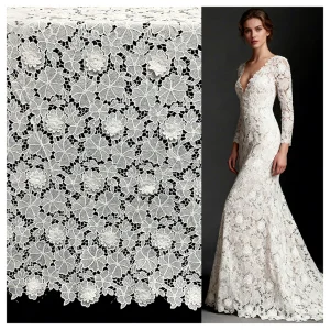 YX1212 New 200gsm Poly 3D Hand Embroidery Flowers Lace Fabric High Quality Woven Water-Soluble Mesh Net Lace Fabric