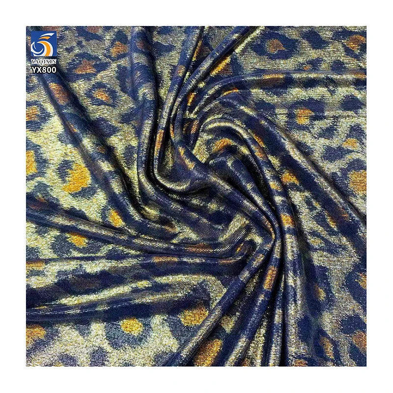 YX800 High Quality Women 150gsm Velvet Gold Foil Fabric 100% Polyester Leopard Pattern Print Fabric Sexy Dress - 图片 5
