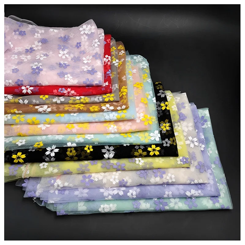 2025 Beautiful Two-Color Plum Floral Pattern Print Tulle Fabric Lace Mesh Fabric for Baby Girl Dress - 图片 3