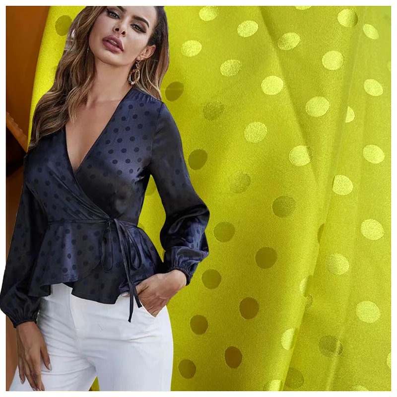 DMF002 Chinese Manufacturer Wholesale Price Polka Dot Jacquard Satin Fabric by the Yard - 图片 4